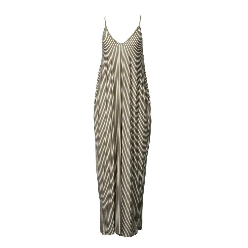 NEW BLACK IRIS striped stretch-modal jersey maxi dress in mocha/white